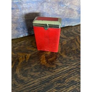 Vintage Baronet Red Cowhide Leather Cigarette Case Gold Tone Trim Mid Century